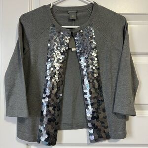 Ann Taylor Silk Blend NWT Gray Sequin Embellished Cardigan NYE